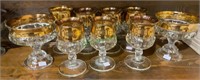 Gold band vintage glassware set, includes seven