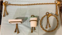 Rope-style gold tone vanity set with milk glass