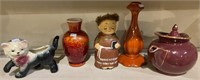 Decorative ceramics - two vases, one monk bank,