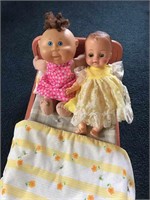 1954 Doll Bed with 2 Dolls (1 Cabbage Patch)