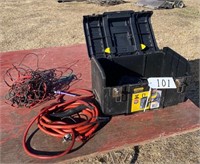 Tool box with electric testers, fittings, etc.
