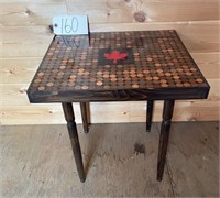 Penny Topped Table. Top is 16.5” x 18” x 19”