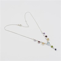 Silver Natural Mixed Gemstone Necklace
