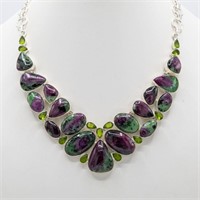 One Huge 221.5 Ct Natural Ruby Zoisite Necklace