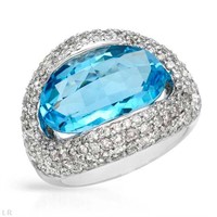 14KT White Gold 8.58ct Blue Topaz and Diamond Ring