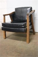 Vintage Black Leather Chair with Wood Frame