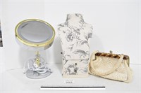 Vanity Mirror, Vintage Purse & Jewelry Box
