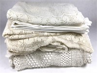 5 VTG Lace, Damask & Crocheted Table & Bed Covers