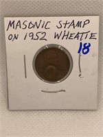 1952 1Cent Masonic Stamped
