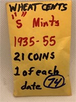 1935-1955 "S" Mint Wheats 21 Coins