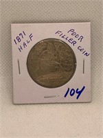 1871 Seated Half Filler Coin