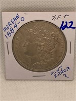 1884-O Morgan Dollar XF+ Mint Error Filled O