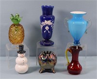 6pc. Art Glass- Vases & Snowman