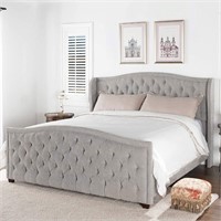 Marcella Tufted Wingback King Bed, Silver Grey