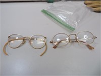 2 Antique 12K Gold Filled Eye Glass Frames NICE