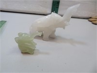 2 Vintage Carved Alabaster Elephant Figurines