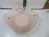 Vintage Pink Satin Depression Glass Bowl with Hand