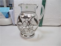 Vintage Crystal Pitcher with Silver Overlay 7&3/4"
