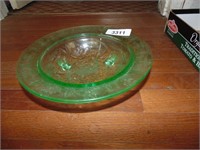 Green Depression Glass Footed Fruit Bowl