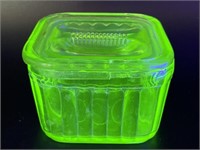 Uranium Glass Refrigerator Dish 4.25” x 3” (chips