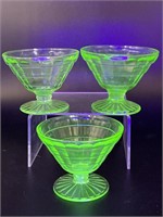 (3) Uranium Glass Stemware Glasses 3” (Chip on
