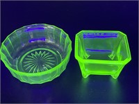 (2) Uranium Glass Dishes 4” x 1.5” and 3” x 2”