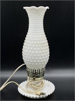 Hobnail Milk Glass Lamp 13.5”
