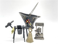 Miniature Cast Iron Bucket, Bell, and More