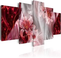 5 Piece Abstract Wall Art Large Pink Lily Flower