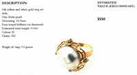 14k gold ring with mabe pearl and diamonds