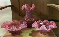Vintage Pink Opalescent Hobnail Ruffle Glass