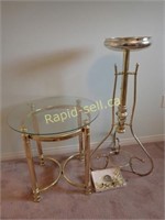 Brass Accented Plant Stand & Side Table