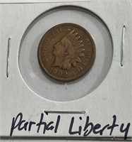 1902 Partial Liberty Indian Head Cent