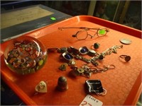 JEWELRY W/SOME STERLING, DANISH PCS., PAPERWEIGHT
