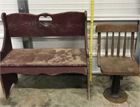 Wood bench and antique stool seat