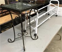 Iron table with glass top & metal shoe rack