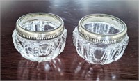 Sterling Silver Topped Glass Salt Bowls