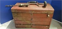 Metal tool box w contents, brace and bit