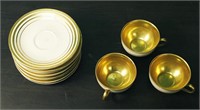 Lot of 4 White & Gold Cups and 9 Saucers WITH EXTR