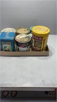 Box of miscellaneous tins