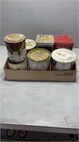 Box of miscellaneous tins