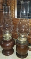 Vintage wood base oil lamps