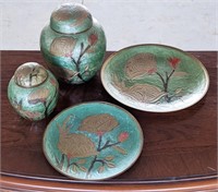 Enameled Brass Decorative Pots & Plates
