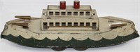 EARLY 20TH CENTURY PAINTED TIN TOY GUNBOAT. STEAM