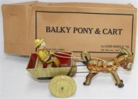 CA. 1930 MARX “BALKY PONY" TOY CART. TIN