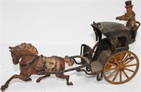 19TH CENTURY CAST IRON HORSE DRAWN WAGON, WITH