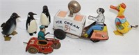 LOT OF 4 TIN LITHOGRAPH WIND-UP TOYS, ALONG WITH