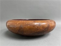 Early Turned Mahogany Bowl with Carvings