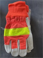 Hi-Vis Leather Palm Gloves Large