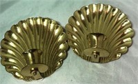Lot of 2 Brass Shell Candle Wall Mounts